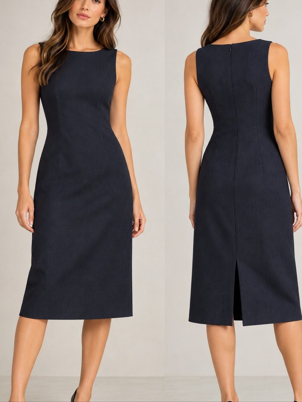 MaxMara Pianoforte Navy Virgin Wool Sleeveless Midi Dress Size 10 / IT 42